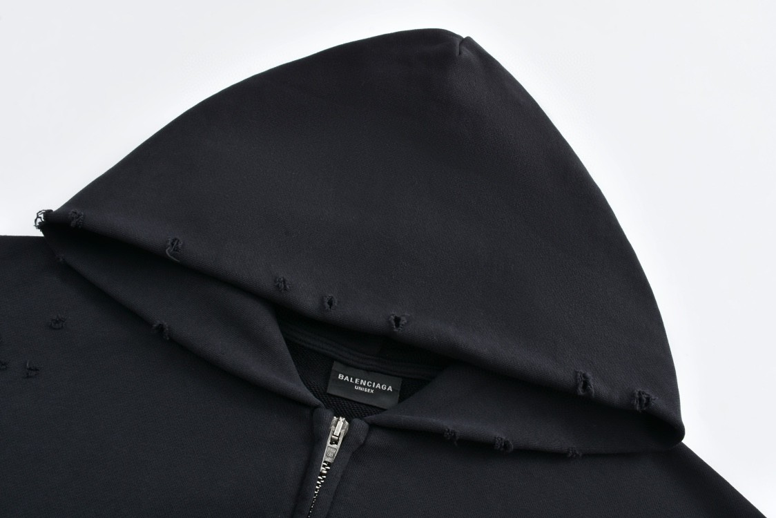 Balenciaga 巴黎世家 水洗做旧地球logo印花拉链连帽卫衣 外套 长袖 秋冬 黑色 803264TRVD11055