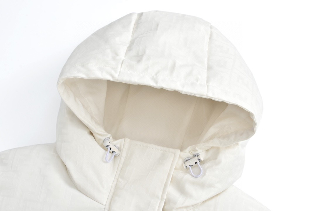 FENDI 芬迪 满印提花拉链连帽羽绒服 外套 长袖 保暖 白色 FAN129AK9ZF1M2A