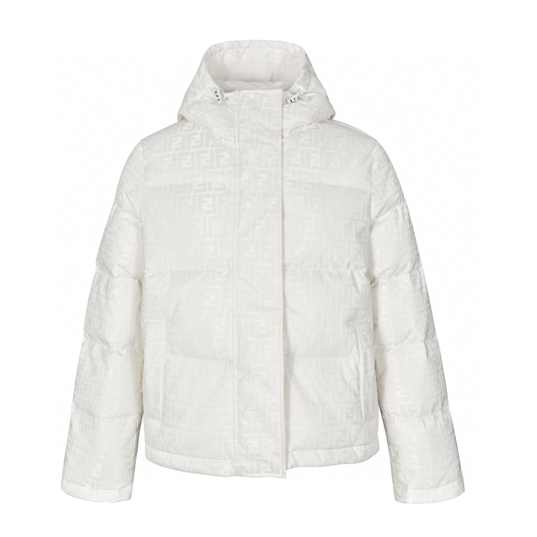 FENDI 芬迪 满印提花拉链连帽羽绒服 外套 长袖 保暖 白色 FAN129AK9ZF1M2A