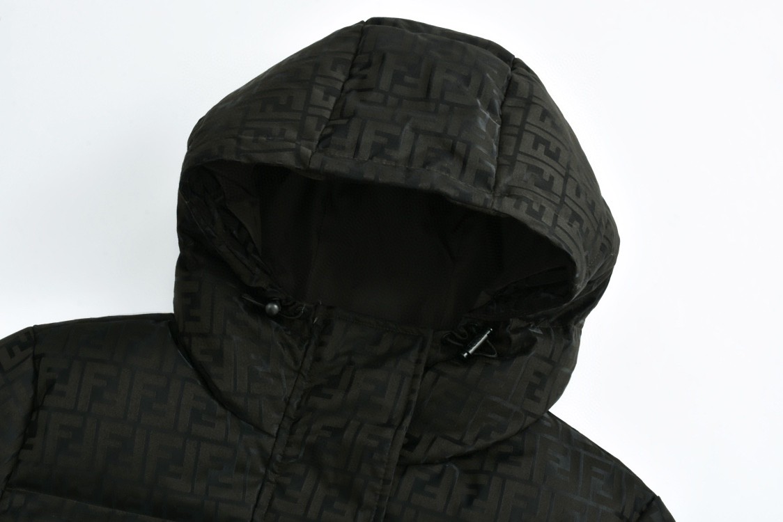 FENDI 芬迪 满印提花拉链连帽羽绒服 外套 长袖 保暖 棕色 FAN129AK9ZF0TU7