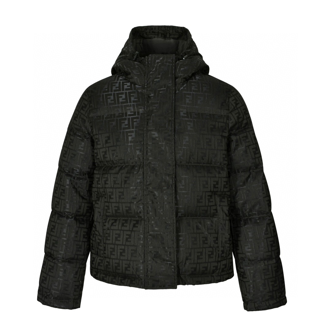 FENDI 芬迪 满印提花拉链连帽羽绒服 外套 长袖 保暖 棕色 FAN129AK9ZF0TU7