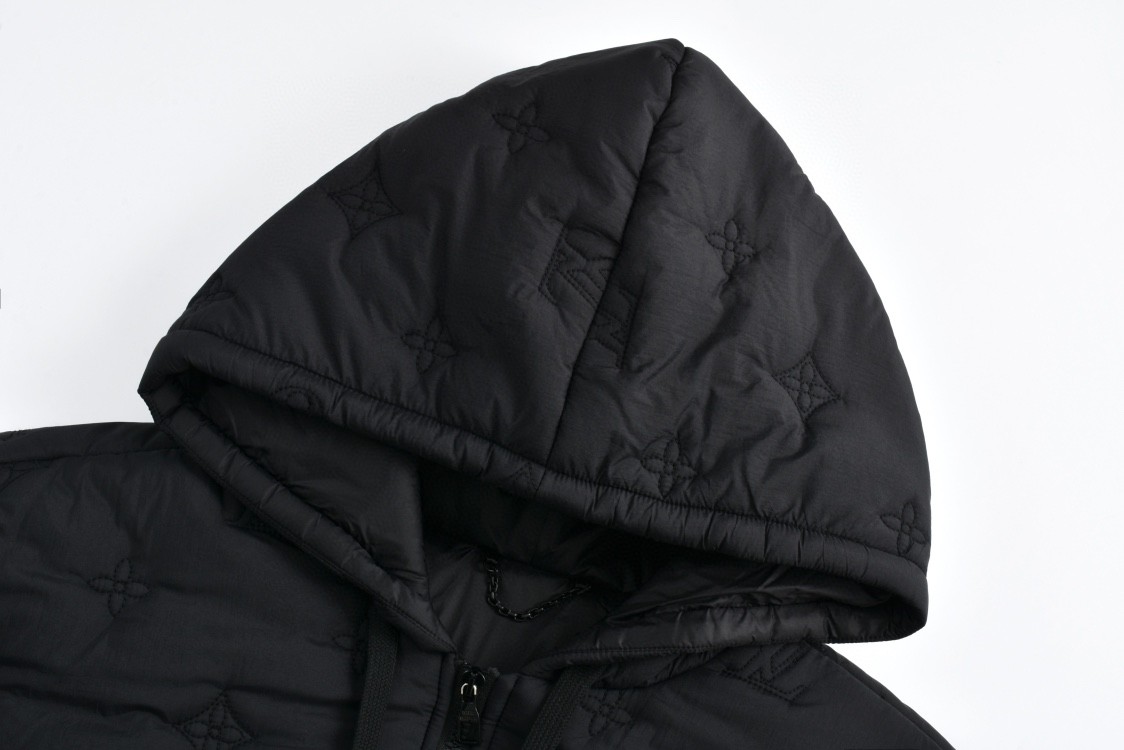 LOUIS VUITTON 路易威登 老花刺绣拉链连帽棉服 外套 夹克 长袖 黑色 1AFA70