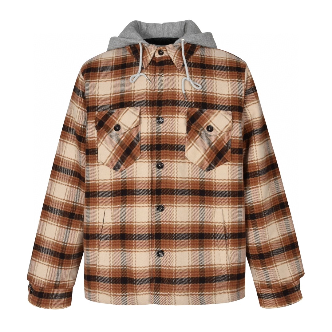 CELINE 赛琳 格子字母logo印花羊毛连帽衬衫棉服 外套 长袖 2W68A089L-19OG