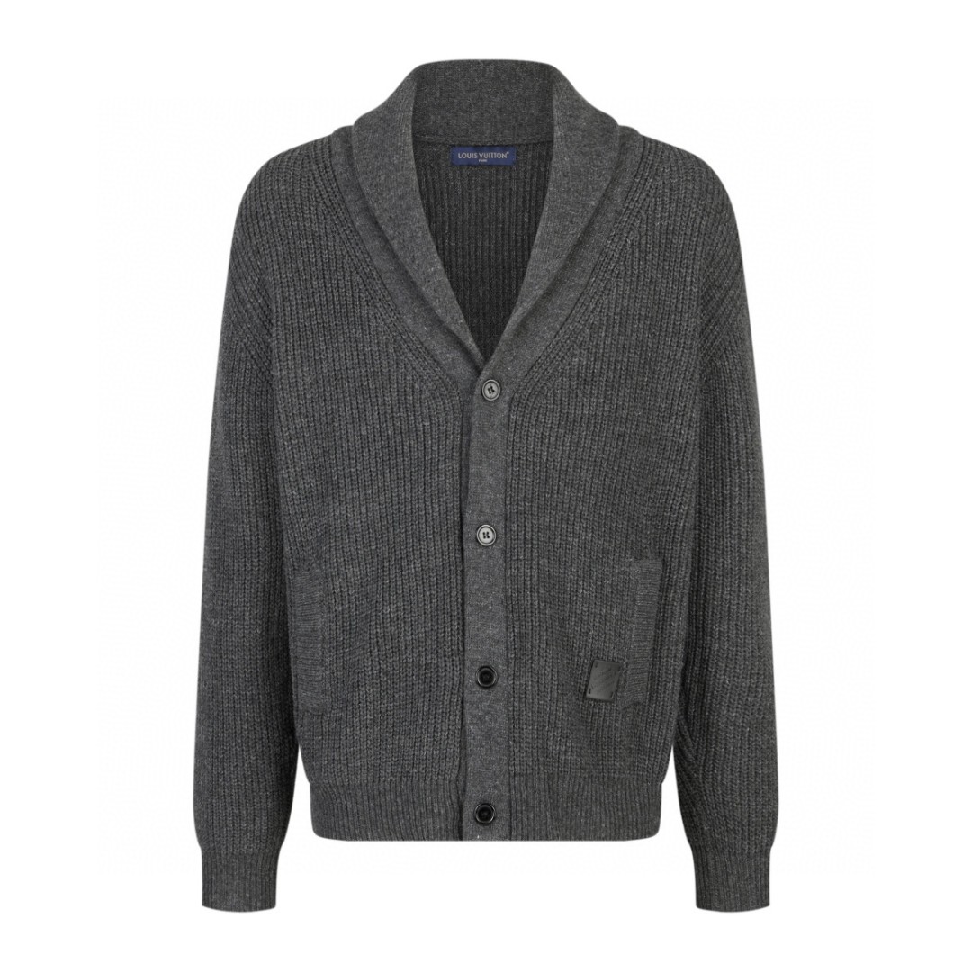 LOUIS VUITTON 路易威登 皮标羊绒开衫 针织衫 毛衣 外套 长袖 灰色 1AFWBO
