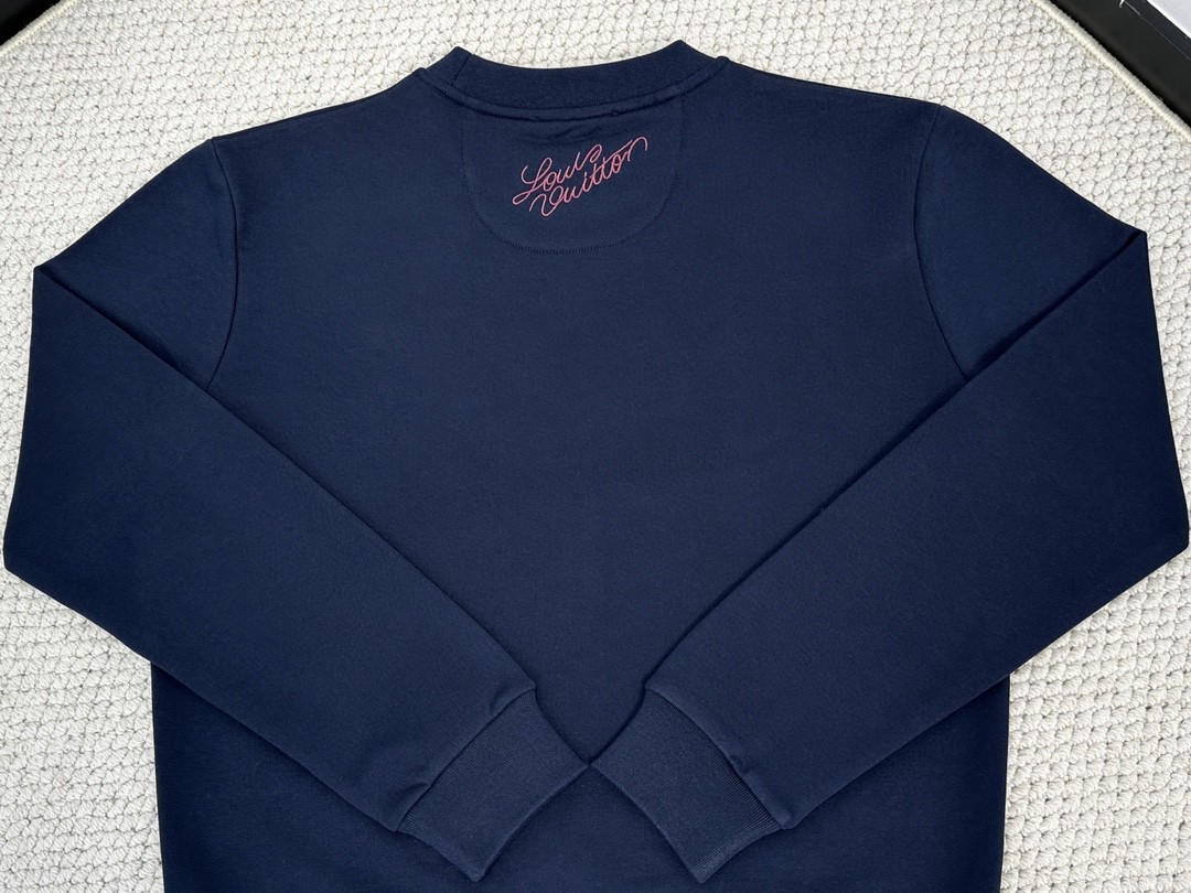 LOUIS VUITTON 路易威登 刺绣字母logo圆领卫衣 长袖 藏蓝色 1AGJXW