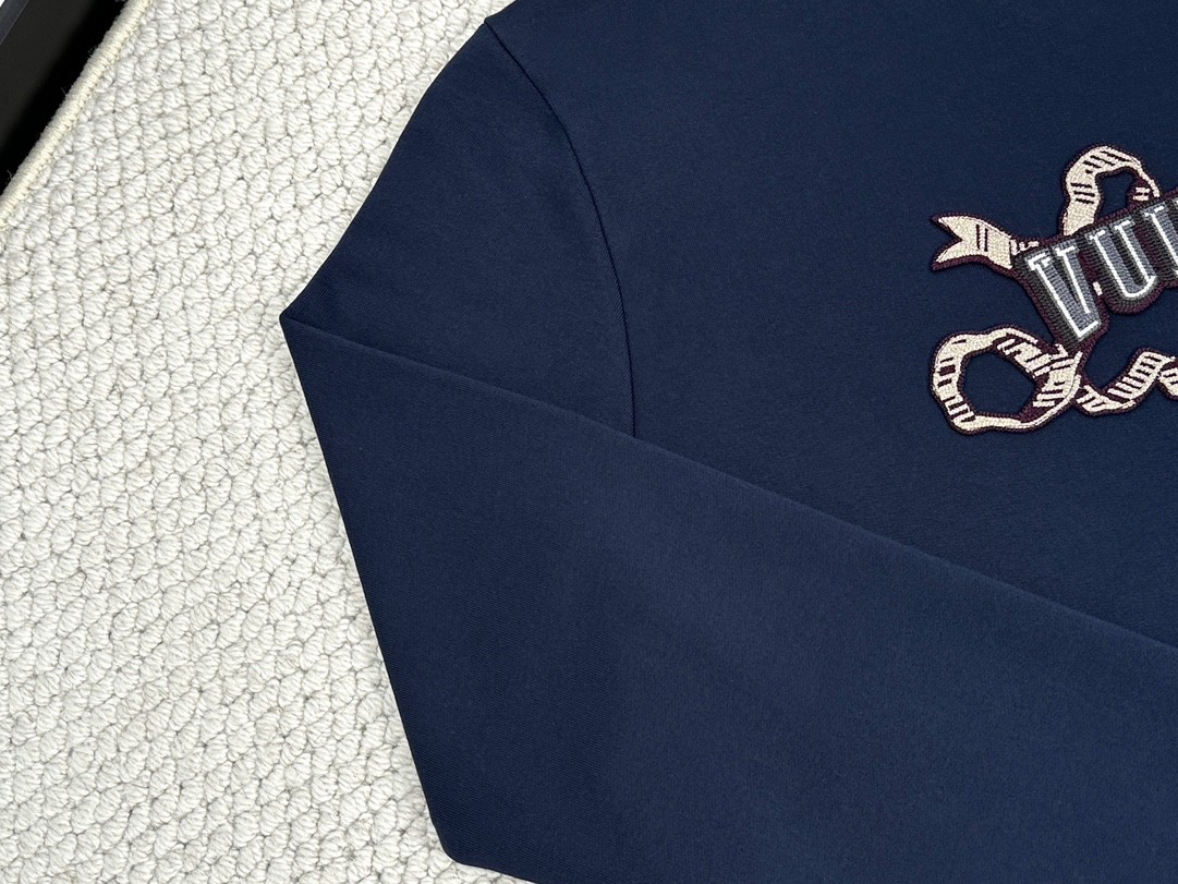 LOUIS VUITTON 路易威登 刺绣字母logo圆领卫衣 长袖 藏蓝色 1AGJXW