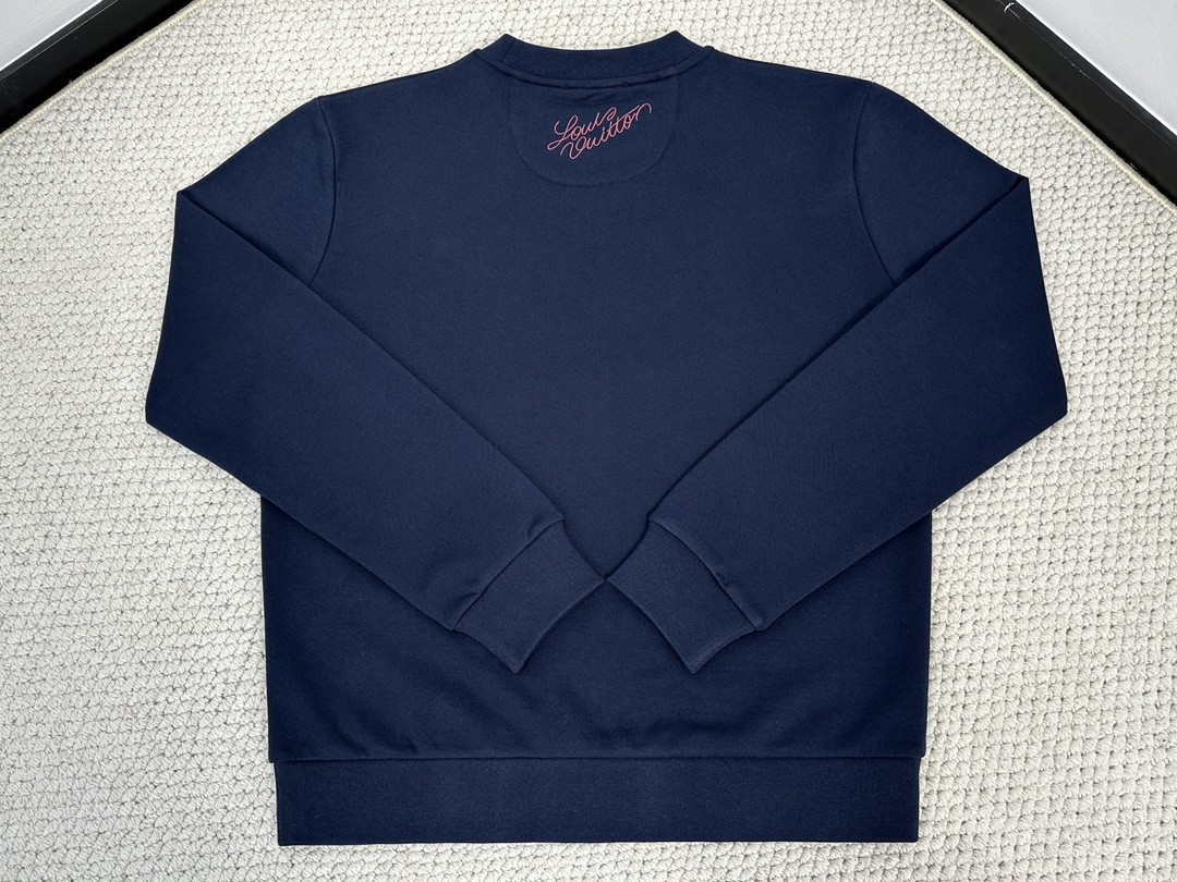 LOUIS VUITTON 路易威登 刺绣字母logo圆领卫衣 长袖 藏蓝色 1AGJXW