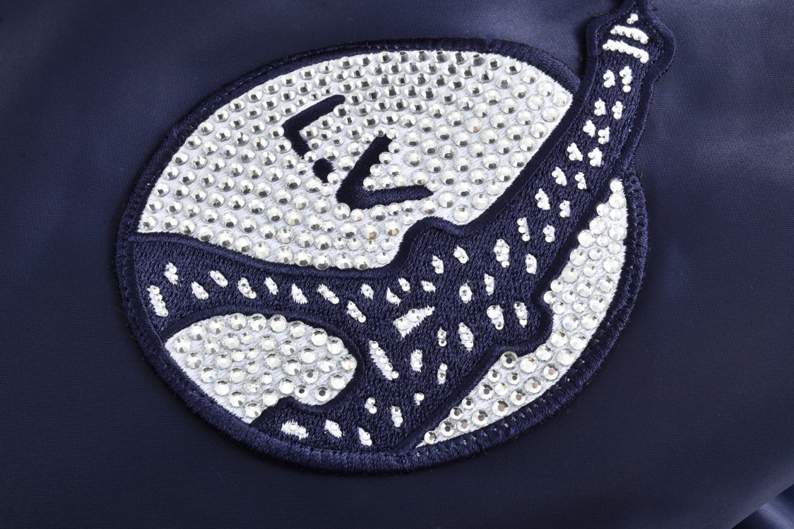 LOUIS VUITTON 路易威登 条纹字母刺绣水钻夹克 外套 棒球服 棉服 藏青色 1AGHSY