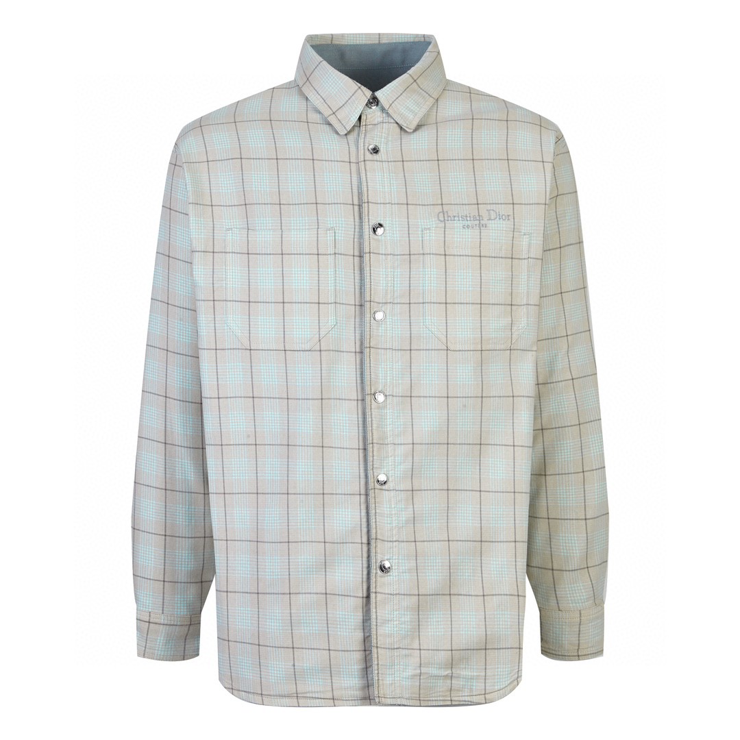 DIOR 迪奥 双面两穿字母logo刺绣牛仔衬衫 外套 长袖 蓝色 343D583AY539-C581