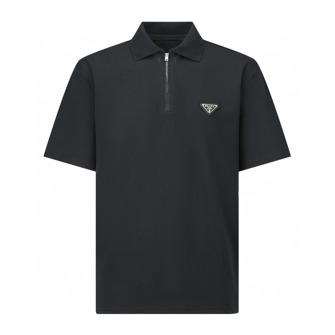 PRADA 普拉达 纯色徽标logo半拉链Polo衫 短袖 T恤 黑色 白色 UJN903-1YR4-F0002-S-OOO