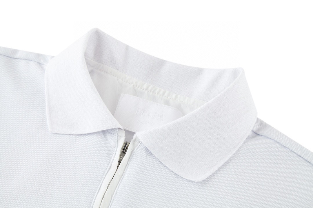 PRADA 普拉达 纯色徽标logo半拉链Polo衫 短袖 T恤 黑色 白色 UJN903-1YR4-F0002-S-OOO