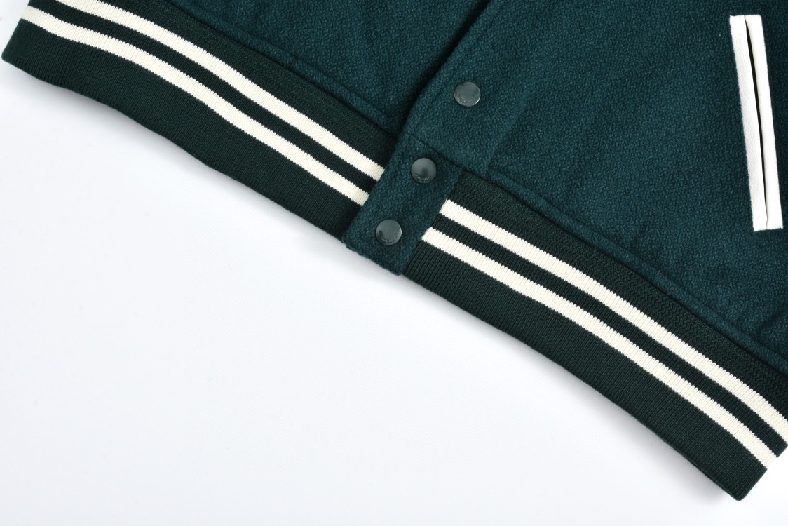 SAINT LAURENT 圣罗兰 经典元年羊毛拼皮棒球服 夹克 外套 秋冬款 绿色 354718Y213Q4420