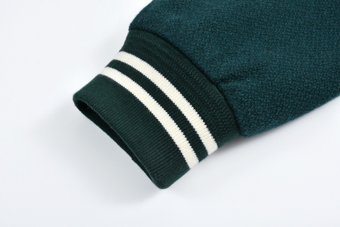 SAINT LAURENT 圣罗兰 经典元年羊毛拼皮棒球服 夹克 外套 秋冬款 绿色 354718Y213Q4420