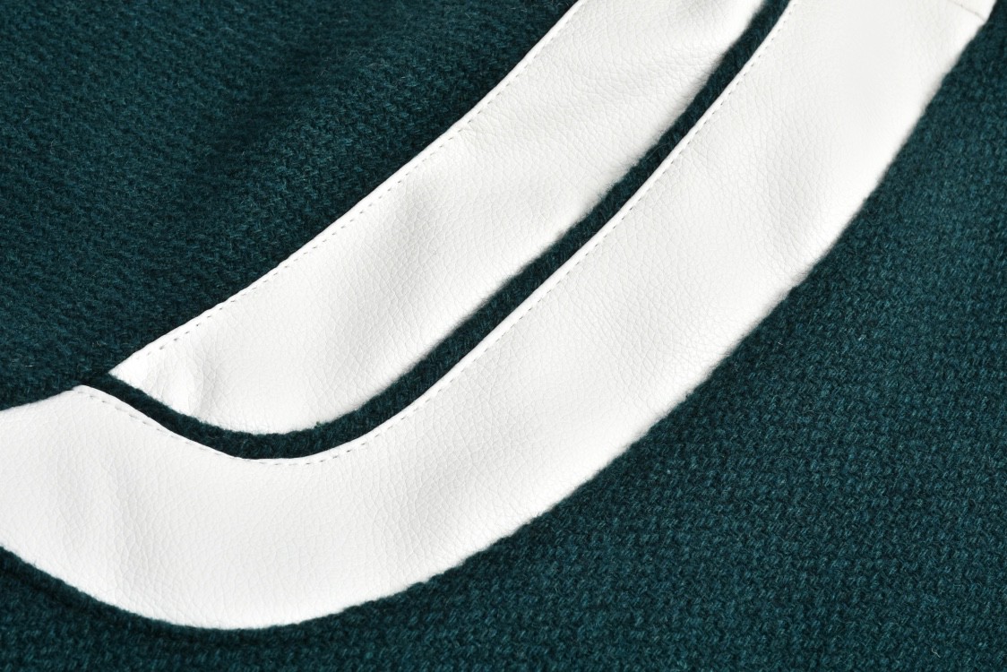 SAINT LAURENT 圣罗兰 经典元年羊毛拼皮棒球服 夹克 外套 秋冬款 绿色 354718Y213Q4420