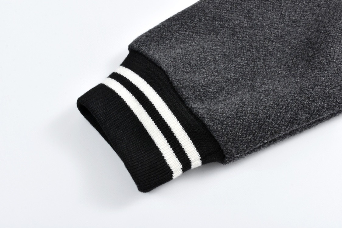 SAINT LAURENT 圣罗兰 经典元年羊毛拼皮棒球服 夹克 外套 秋冬款 灰色