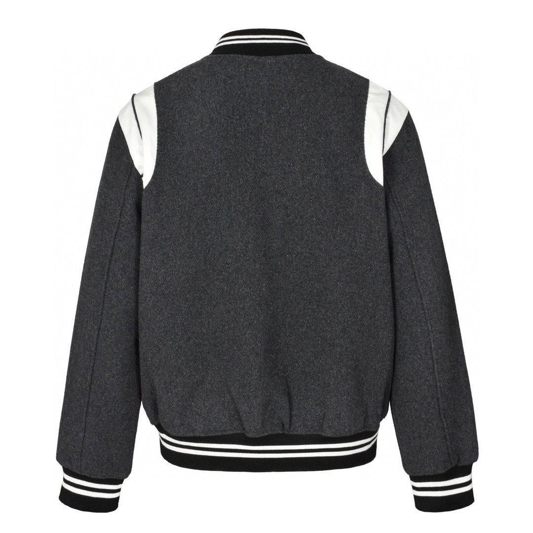 SAINT LAURENT 圣罗兰 经典元年羊毛拼皮棒球服 夹克 外套 秋冬款 灰色