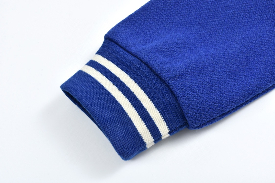 SAINT LAURENT 圣罗兰 经典元年羊毛拼皮棒球服 夹克 外套 秋冬款 蓝色 354718Y180W4011