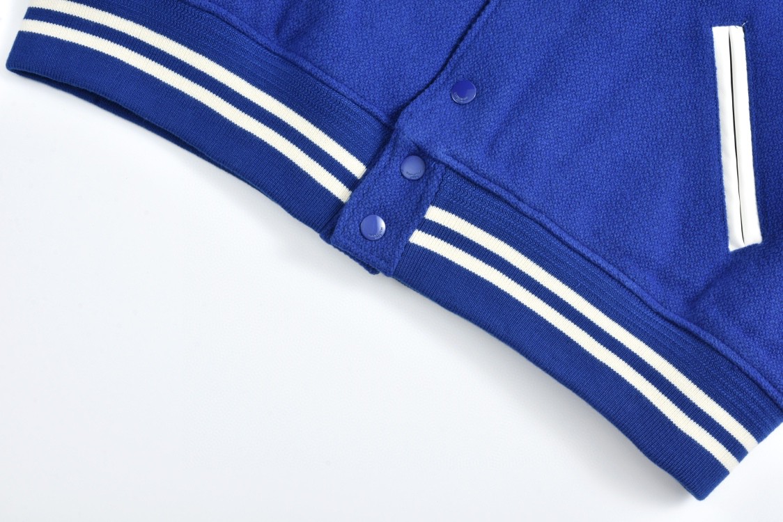 SAINT LAURENT 圣罗兰 经典元年羊毛拼皮棒球服 夹克 外套 秋冬款 蓝色 354718Y180W4011