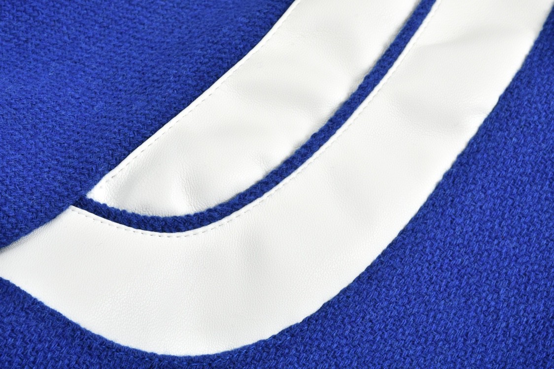 SAINT LAURENT 圣罗兰 经典元年羊毛拼皮棒球服 夹克 外套 秋冬款 蓝色 354718Y180W4011