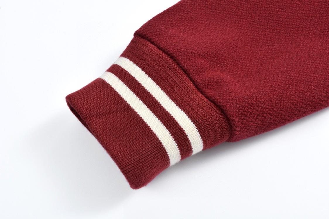 SAINT LAURENT 圣罗兰 经典元年羊毛拼皮棒球服 夹克 外套 秋冬款 暗红色 354718Y180W5504