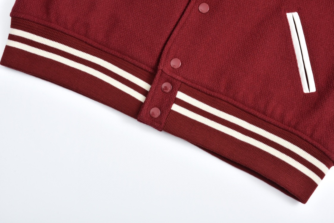 SAINT LAURENT 圣罗兰 经典元年羊毛拼皮棒球服 夹克 外套 秋冬款 暗红色 354718Y180W5504