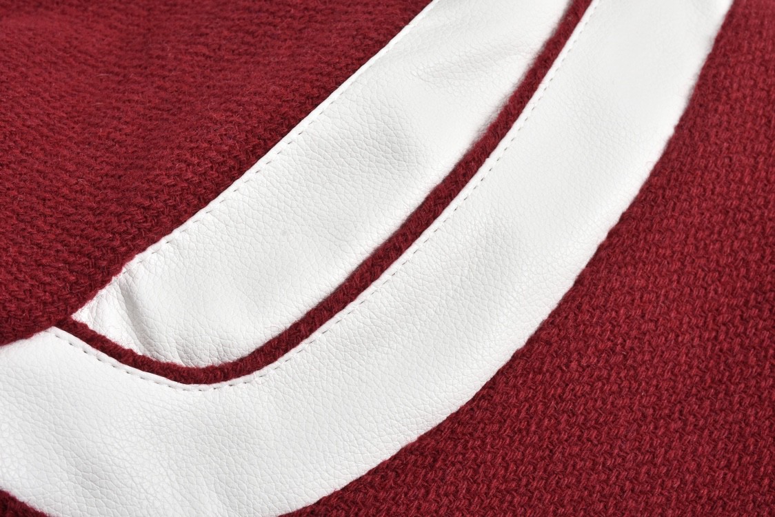 SAINT LAURENT 圣罗兰 经典元年羊毛拼皮棒球服 夹克 外套 秋冬款 暗红色 354718Y180W5504