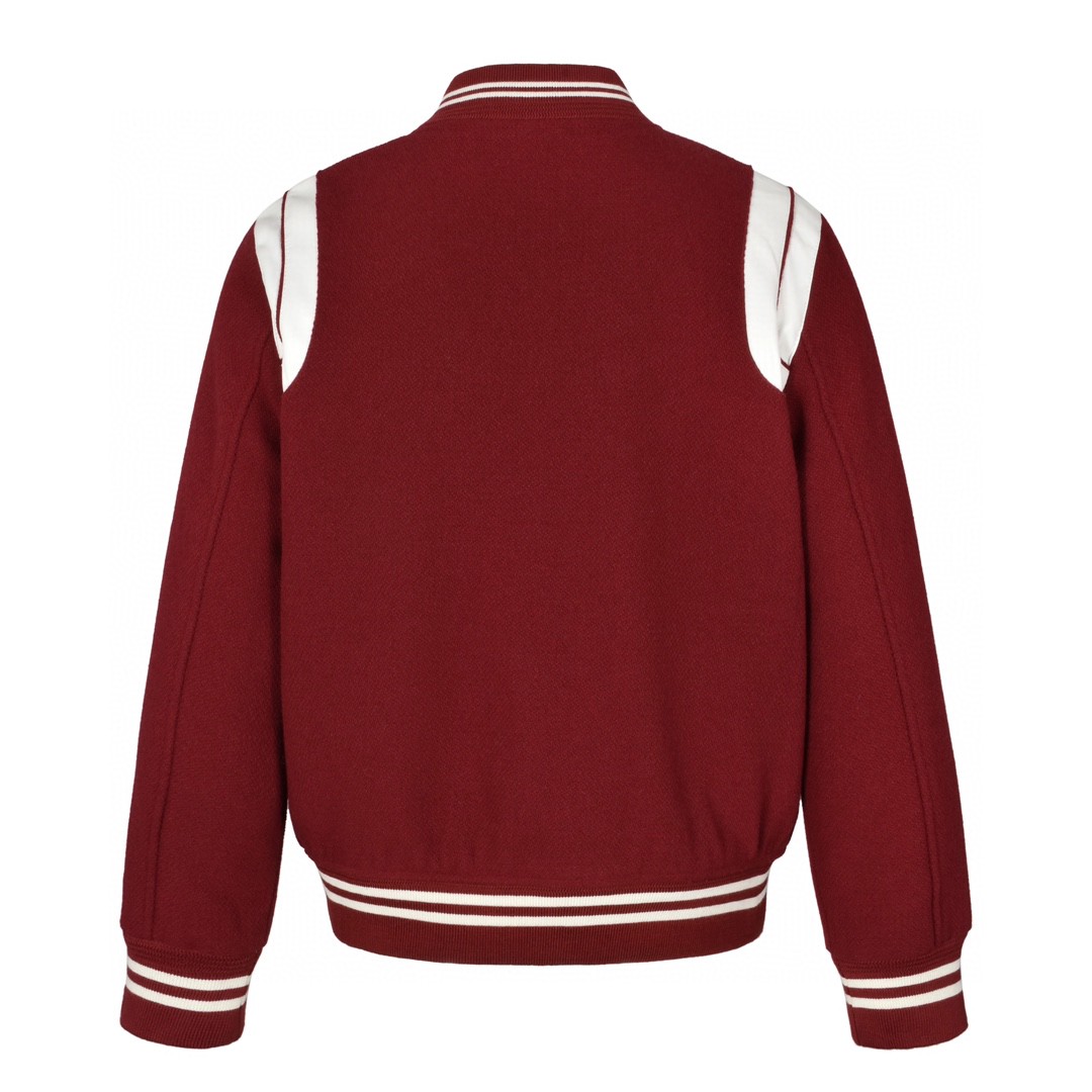 SAINT LAURENT 圣罗兰 经典元年羊毛拼皮棒球服 夹克 外套 秋冬款 暗红色 354718Y180W5504
