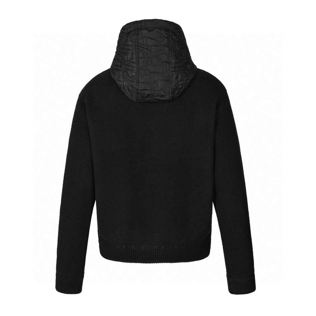 DIOR 迪奥 老花刺绣针织拼接拉链连帽棉服 夹克 外套 长袖 黑色 513M433A7002-C901