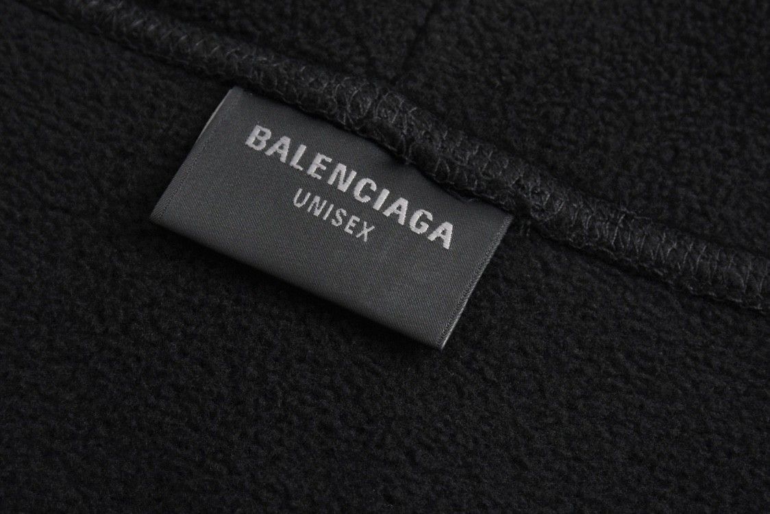Balenciaga 巴黎世家 巴黎铁塔字母logo羊羔毛连帽卫衣 外套 长袖 黑色 744435TOVJ4-1000