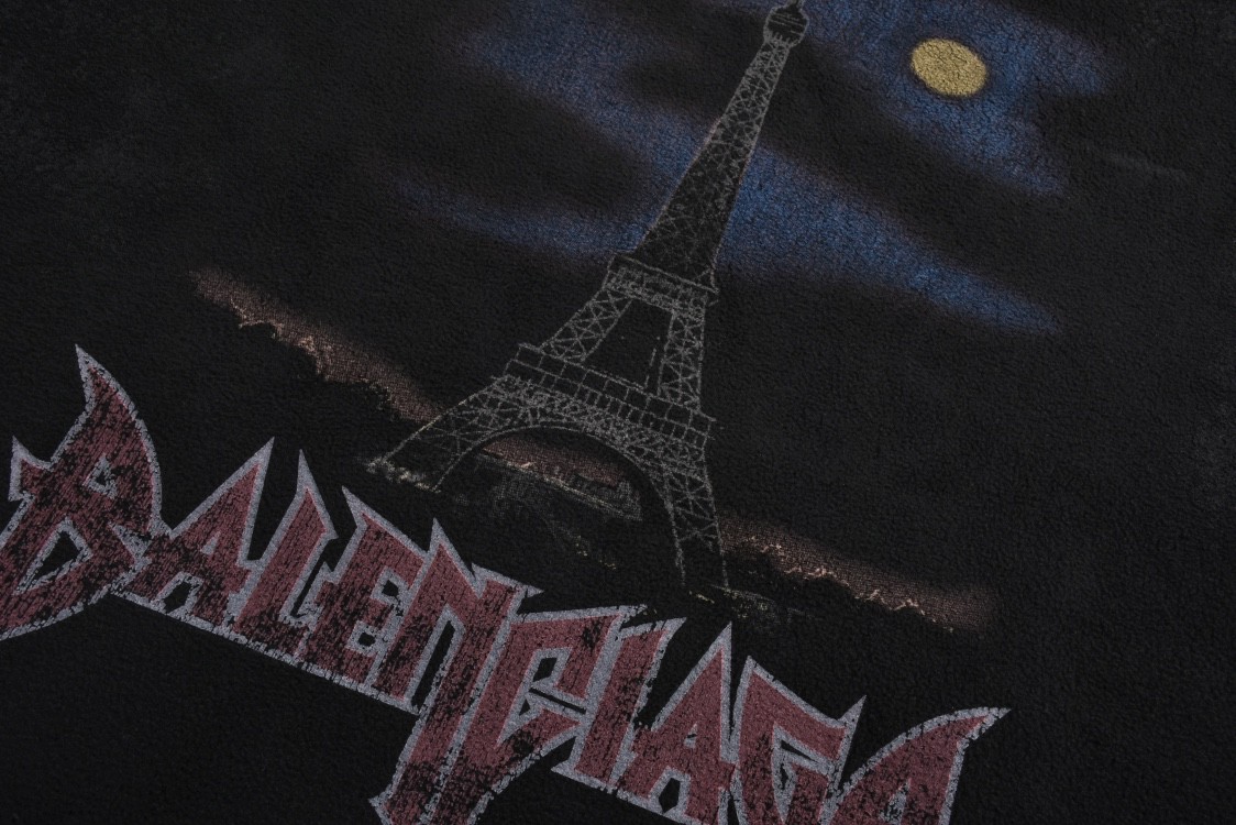 Balenciaga 巴黎世家 巴黎铁塔字母logo羊羔毛连帽卫衣 外套 长袖 黑色 744435TOVJ4-1000