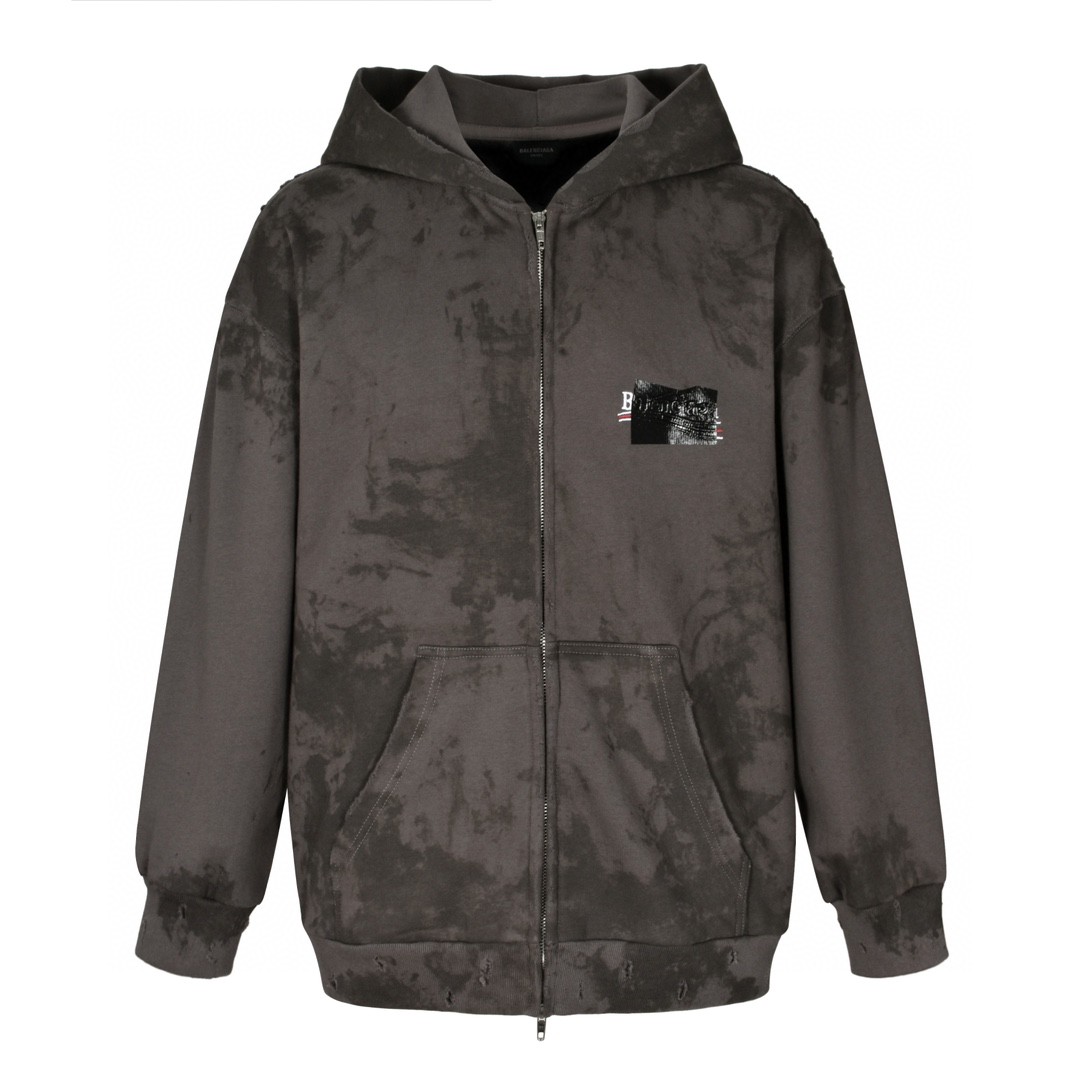 Balenciaga 巴黎世家 做旧遮挡刺绣字母logo拉链连帽卫衣 外套 长袖 720424TNVK51227