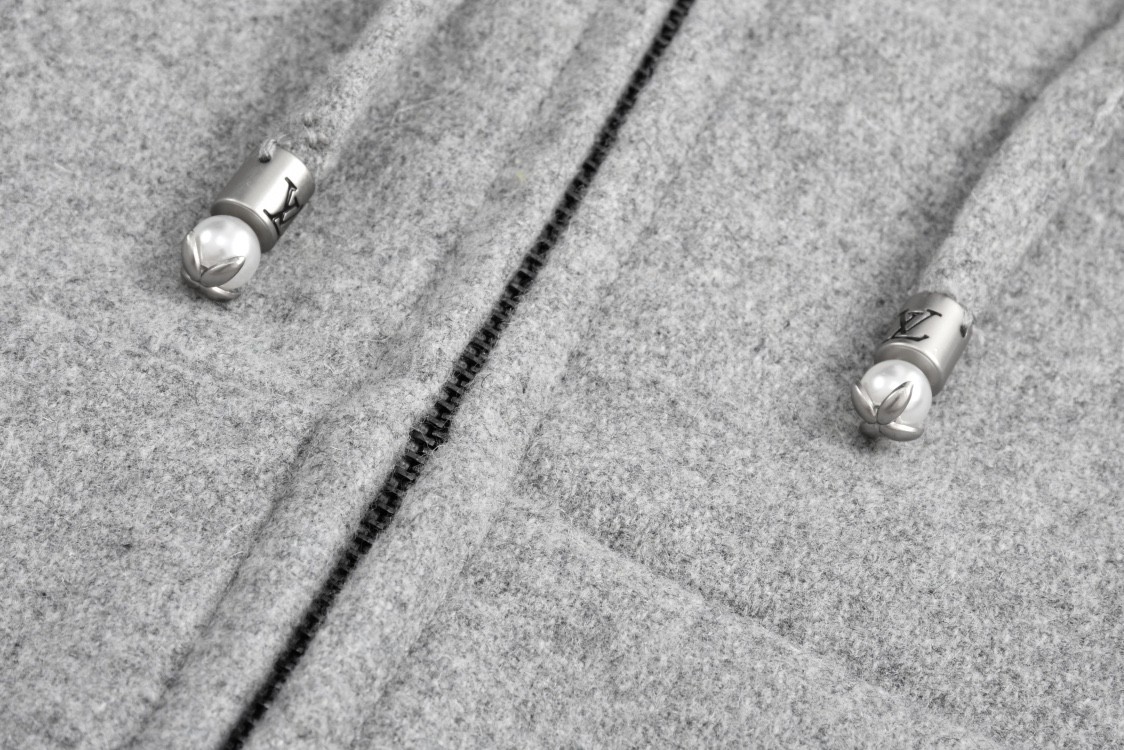 LOUIS VUITTON 路易威登 字母logo徽标羊毛混纺拉链连帽卫衣 长袖 灰色 1AFYBT