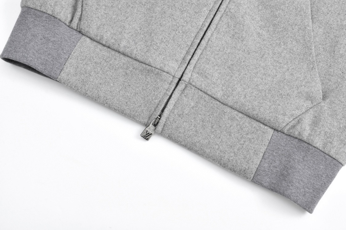 LOUIS VUITTON 路易威登 字母logo徽标羊毛混纺拉链连帽卫衣 长袖 灰色 1AFYBT