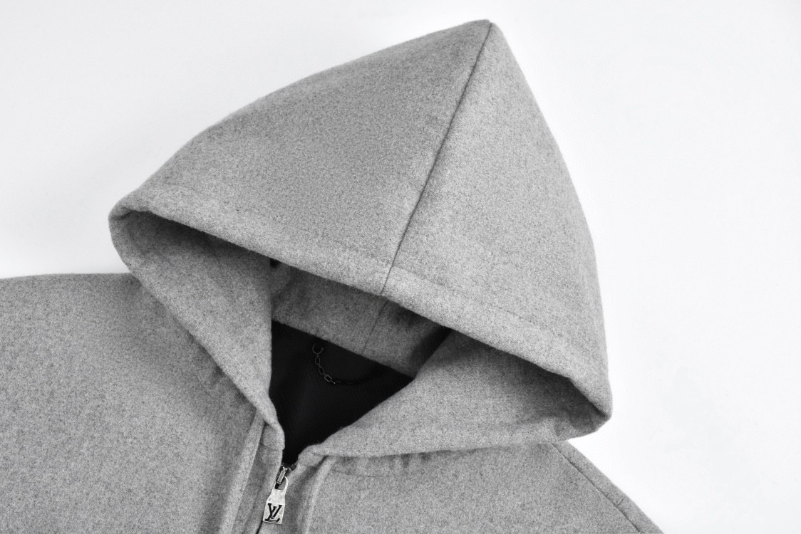 LOUIS VUITTON 路易威登 字母logo徽标羊毛混纺拉链连帽卫衣 长袖 灰色 1AFYBT