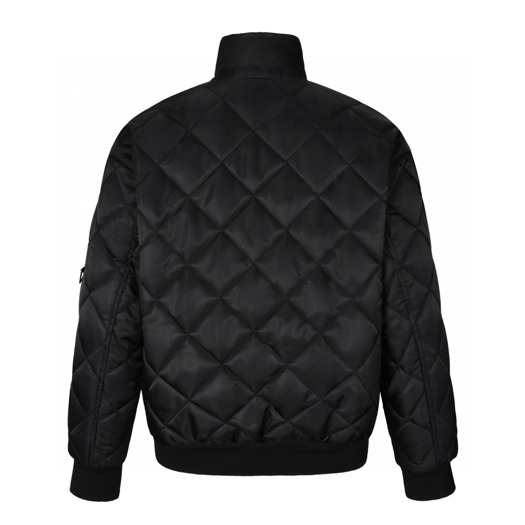 PRADA 普拉达 徽标尼龙菱格拉链棉服 夹克 外套 黑色 长袖