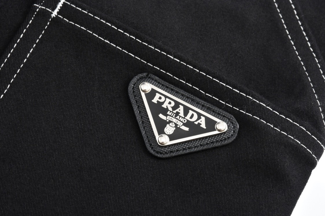 PRADA 普拉达 纯色三角标明线工装牛仔裤 长裤 裤子 黑色 SPH291-108I-F0002
