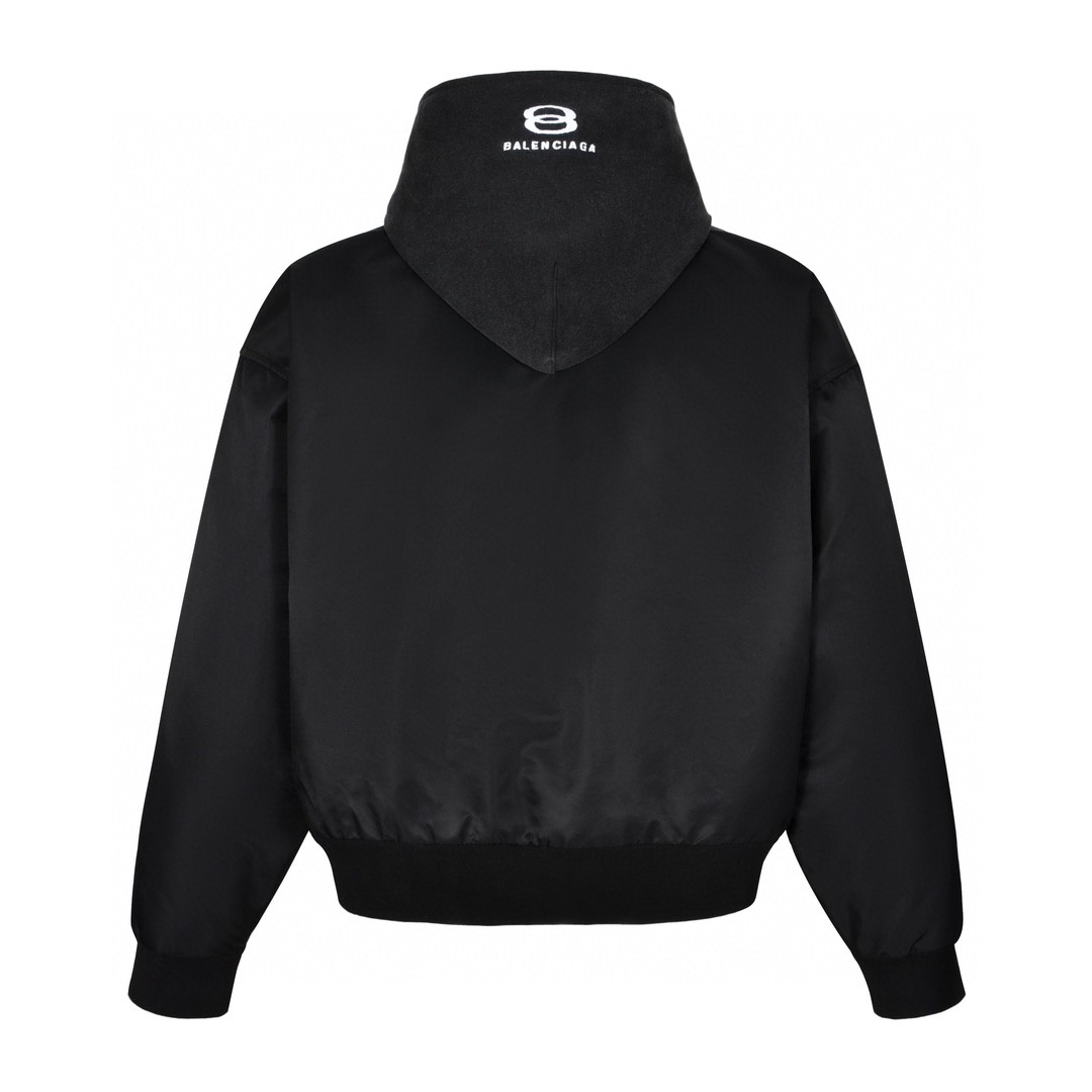 Balenciaga 巴黎世家 刺绣双环字母logo拉链连帽棉服 夹克 外套 长袖 黑色