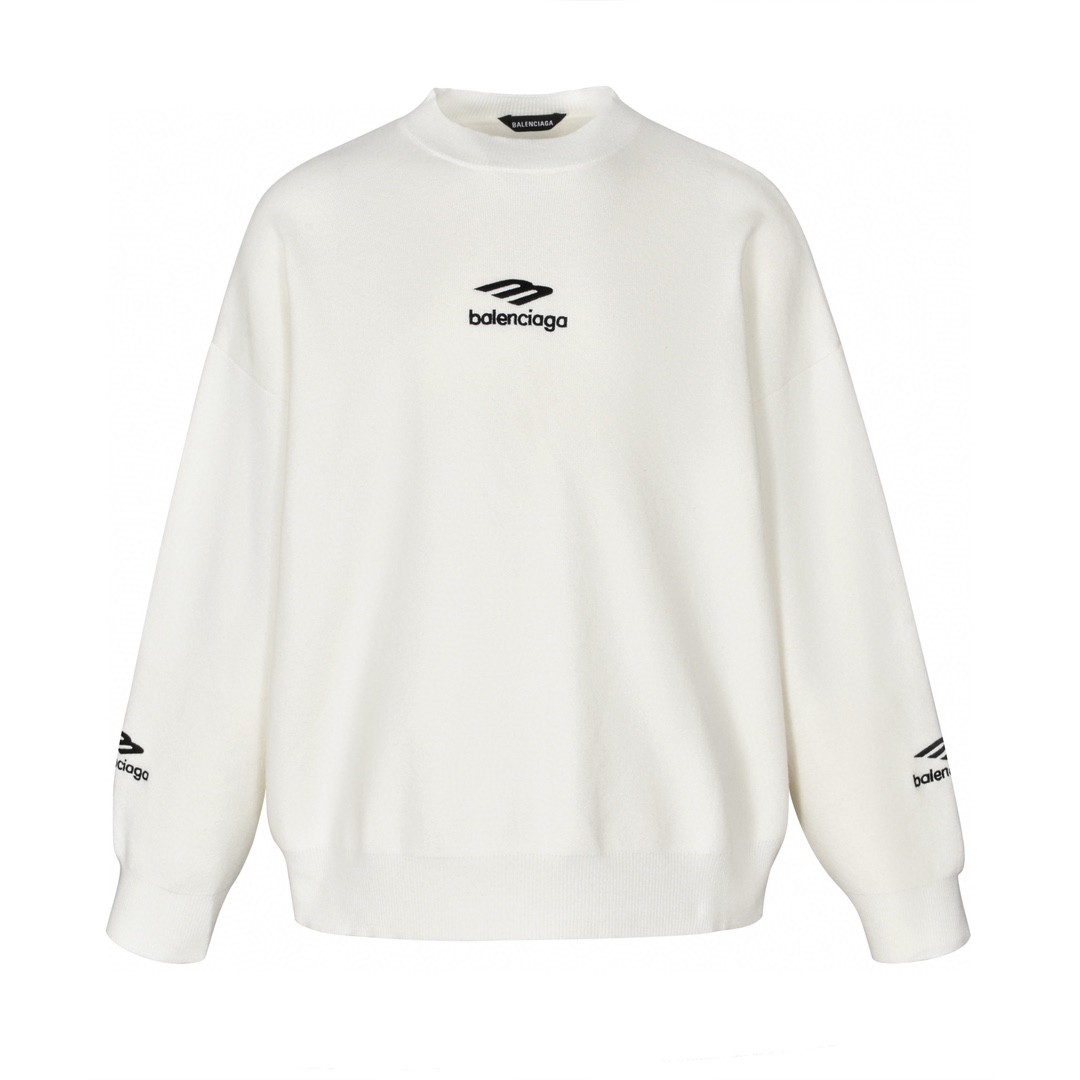 Balenciaga 巴黎世家刺绣字母logo圆领毛衣 长袖 秋冬 白色 黑色 807781T1701-9000