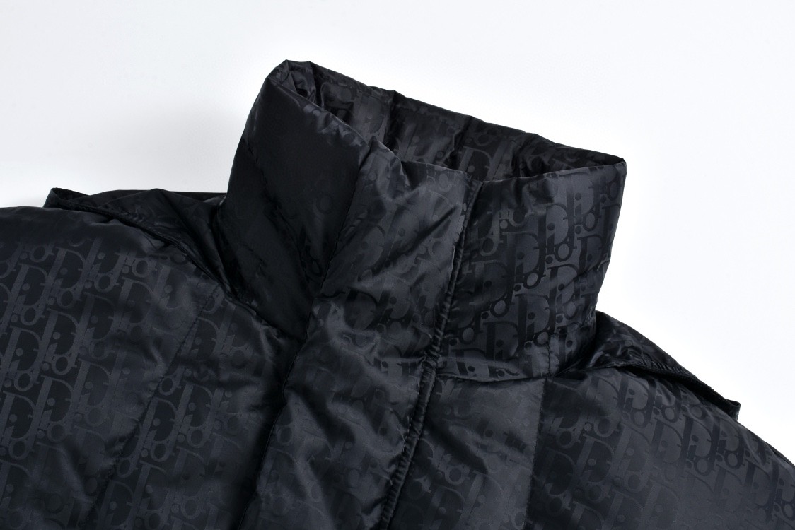 DIOR 迪奥 字母满印暗纹拉链羽绒服 外套 长袖 黑色 193C408A4462-C989