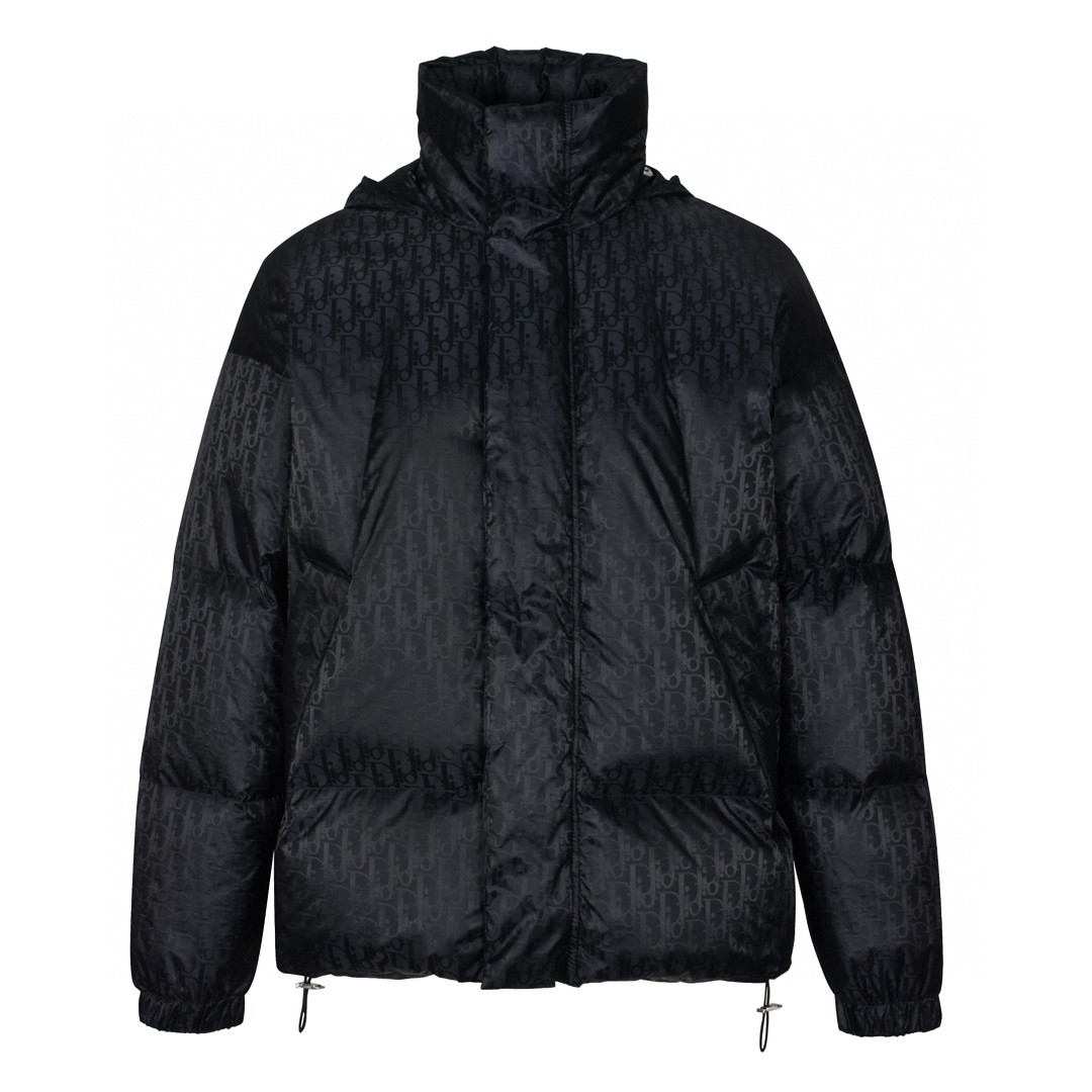 DIOR 迪奥 字母满印暗纹拉链羽绒服 外套 长袖 黑色 193C408A4462-C989
