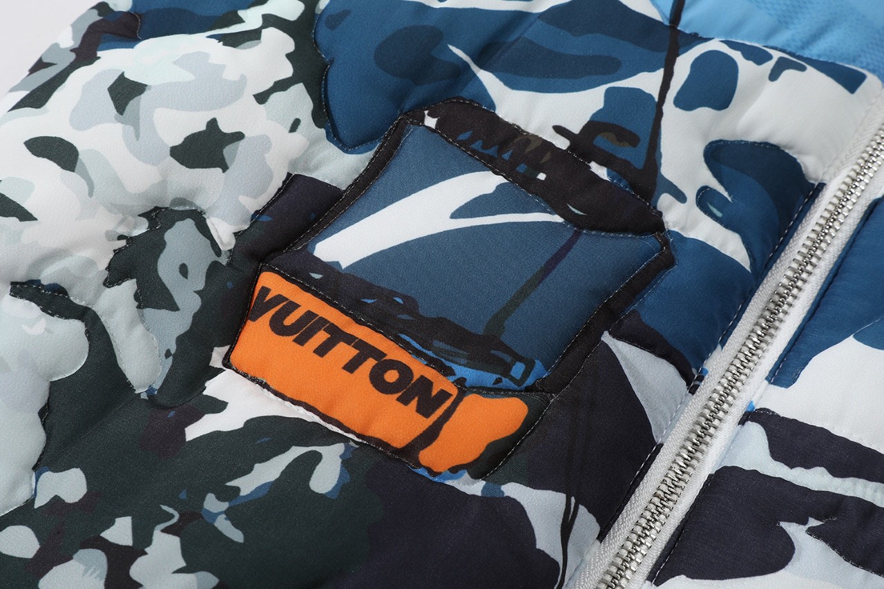 LOUIS VUITTON 路易威登 SKI滑雪系列 印花图案拉链立领背心棉服 马甲 夹克 外套 蓝色 1AGJR3