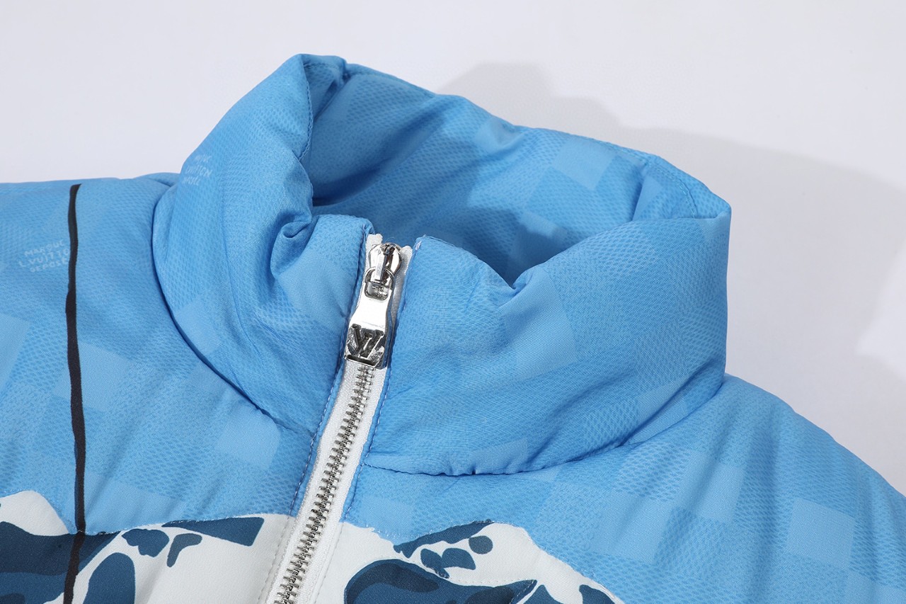 LOUIS VUITTON 路易威登 SKI滑雪系列 印花图案拉链立领背心棉服 马甲 夹克 外套 蓝色 1AGJR3