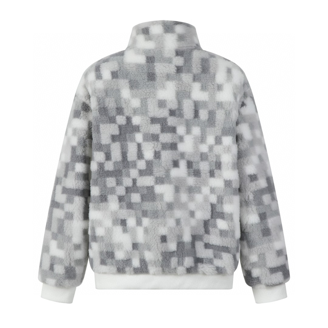 LOUIS VUITTON 路易威登 SKI滑雪系列 方块马赛克泰迪拉链立领夹克 外套 长袖 灰白色 1AGK14