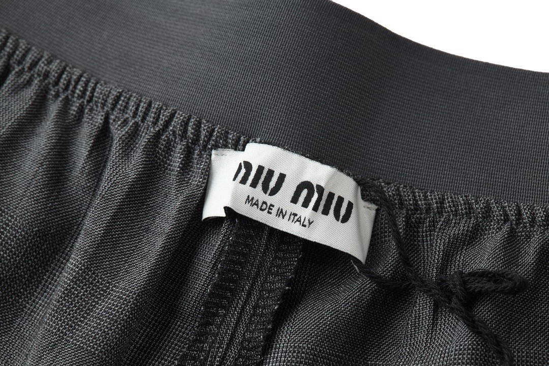 MIU MIU 格纹字母logo徽标羊毛休闲裤 阔腿裤 长裤 裤子 灰色 MP1702-15PO-F0480