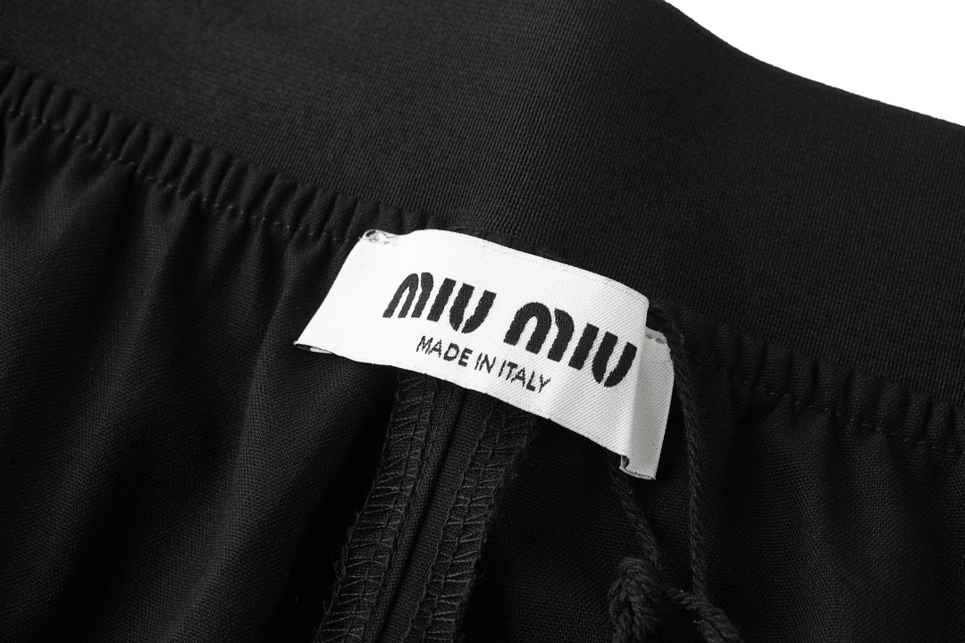 MIU MIU 纯色字母logo徽标羊毛松紧腰休闲裤 长裤 裤子 黑色 MP1702-1R1-F0002-S-232