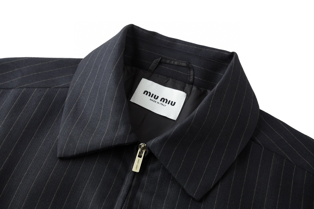 MIU MIU 缪缪 条纹字母logo徽标拉链夹克 外套 长袖 蓝色 ML1041-15MQ-F0008-S-OOO