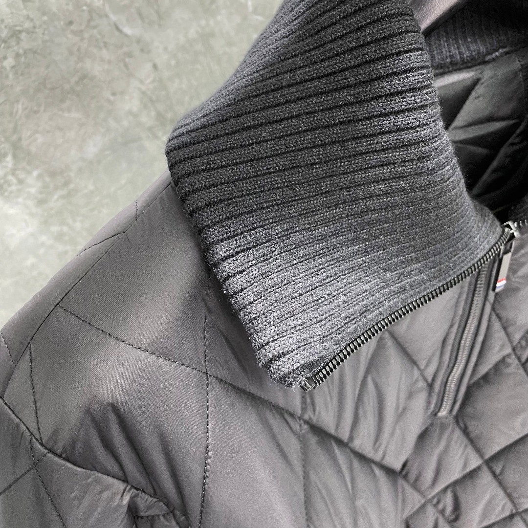 THOM BROWNE 白色四条杠拉链翻领棉服 外套 夹克 长袖 灰色 黑色