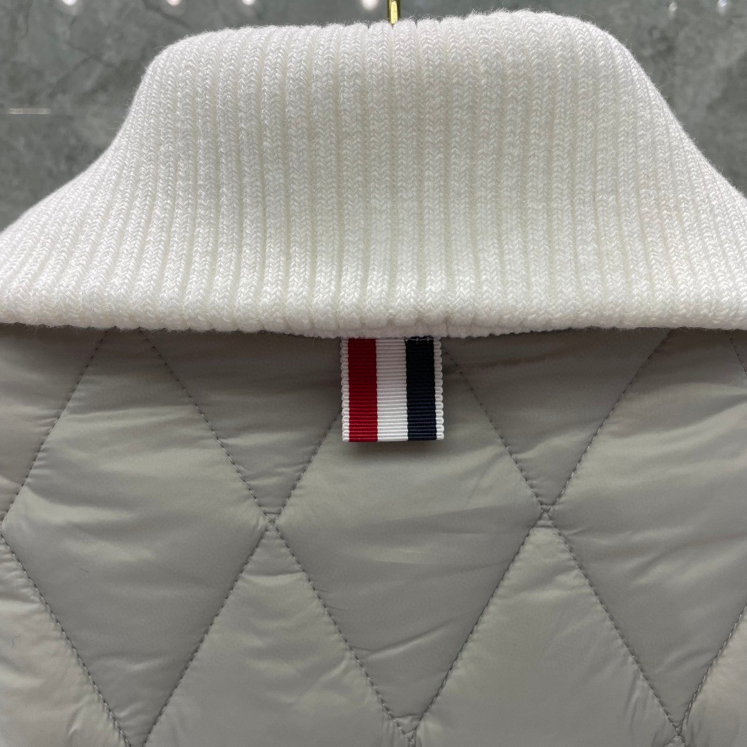 THOM BROWNE 白色四条杠拉链翻领棉服 外套 夹克 长袖 灰色 黑色