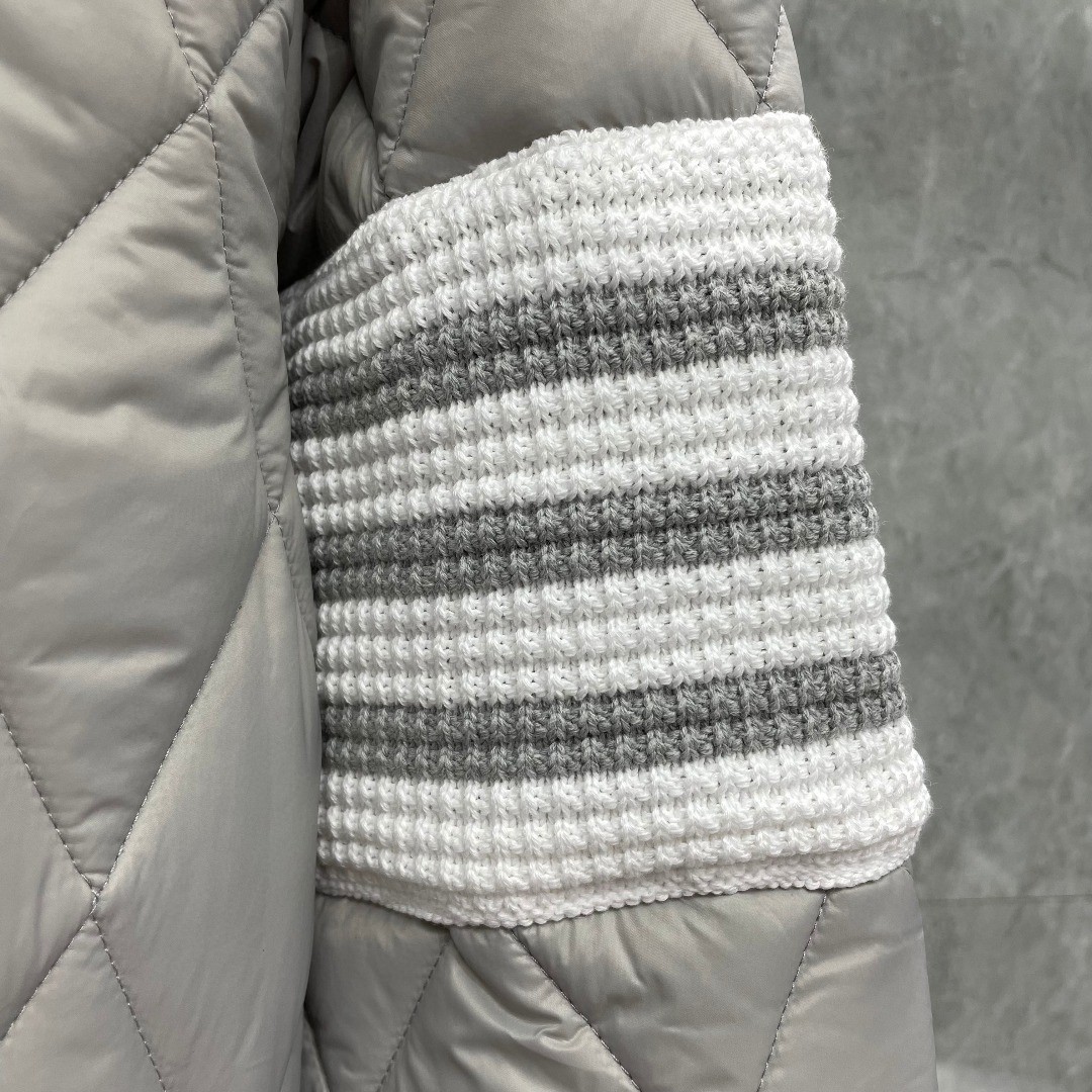 THOM BROWNE 白色四条杠拉链翻领棉服 外套 夹克 长袖 灰色 黑色