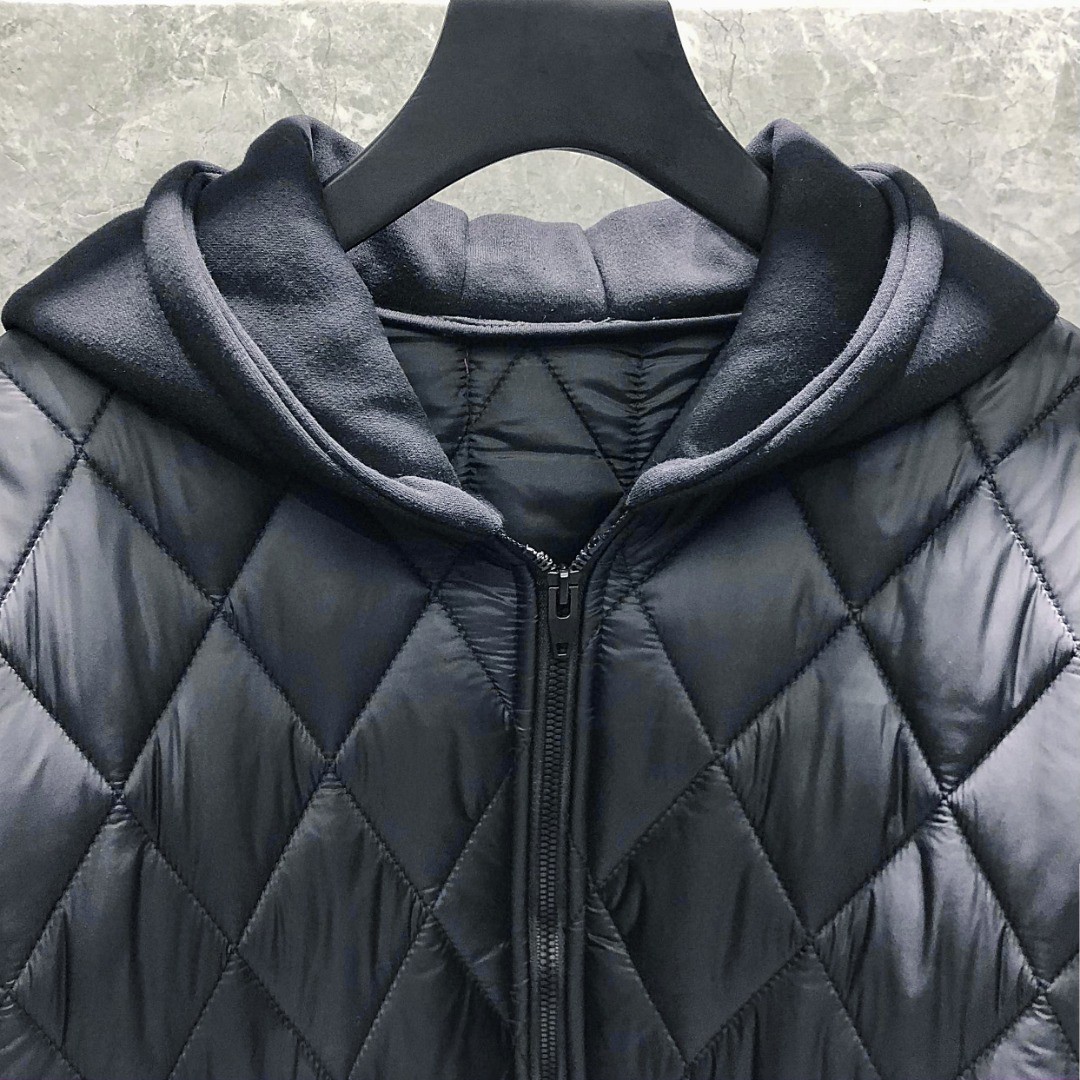 THOM BROWNE 背后织带拼接拉链连帽卫衣 棉服 外套 夹克 长袖 灰色 黑色